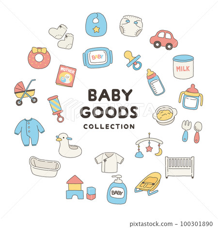 Illustration set of baby goods with colorful lines Illustration set of baby goods with colorful lines 100301890