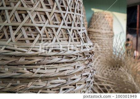 Traditional Bamboo Basket Woven from Bamboo Stripe, ASIAN Local Culture Handicraft Equipment and Design Traditional Bamboo Basket Woven from Bamboo Stripe, ASIAN Local Culture Handicraft Equipment and Design 100301949