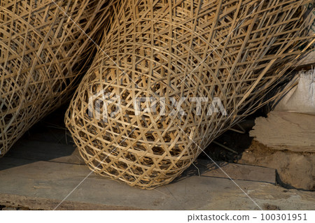 Traditional Bamboo Basket Woven from Bamboo Stripe, ASIAN Local Culture Handicraft Equipment and Design Traditional Bamboo Basket Woven from Bamboo Stripe, ASIAN Local Culture Handicraft Equipment and Design 100301951