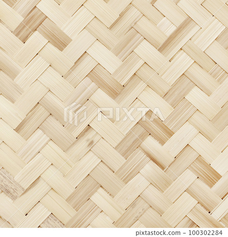 Old bamboo weaving pattern, woven rattan mat texture for background and design art work. 100302284