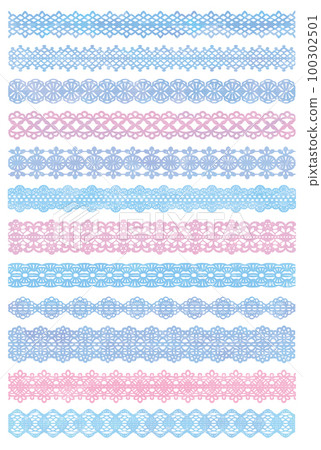 一組古色古香的蕾絲線條。水彩風格，矢量素材 100302501