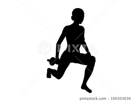 一個女人用啞鈴做深蹲的對角輪廓 一個女人用啞鈴做深蹲的對角輪廓 100303636