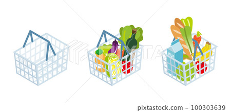 一組裝滿雜貨的購物籃和一個空籃子 一組裝滿雜貨的購物籃和一個空籃子 100303639