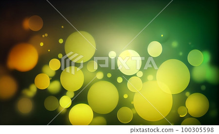 A green and yellow gradient with circular bokeh lights, Generative AI, illustration 100305598