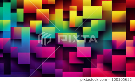 A pattern of overlapping rectangles in bright colors, with a gradient effect, Generative AI, illustration 100305635
