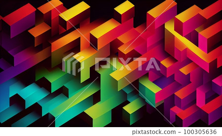 A pattern of overlapping rectangles in bright colors, with a gradient effect, Generative AI, illustration A pattern of overlapping rectangles in bright colors, with a gradient effect, Generative AI, illustration 100305636