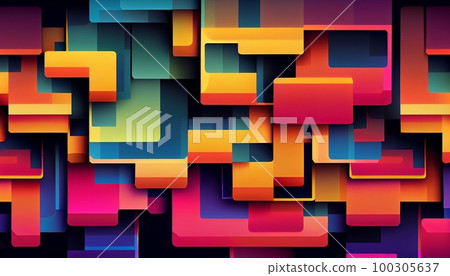 A pattern of overlapping rectangles in bright colors, with a gradient effect, Generative AI, illustration A pattern of overlapping rectangles in bright colors, with a gradient effect, Generative AI, illustration 100305637
