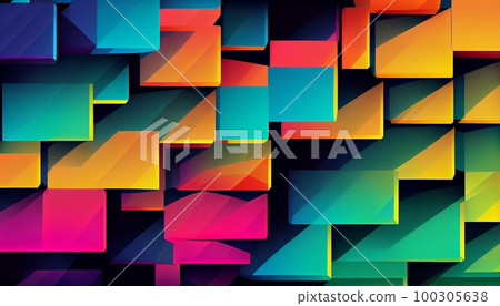 A pattern of overlapping rectangles in bright colors, with a gradient effect, Generative AI, illustration 100305638