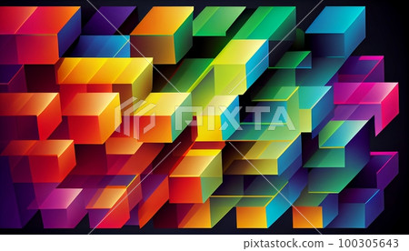 A pattern of overlapping rectangles in bright colors, with a gradient effect, Generative AI, illustration 100305643