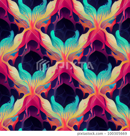 Psychedelic swirls and curves: Use bold, bright colors and fluid lines to create a groovy, psychedelic pattern Generative AI, illustration 100305669