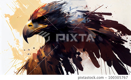 a painting drawing of aggressive eagle hawk by watercolor dark style, Generative AI, illustration a painting drawing of aggressive eagle hawk by watercolor dark style, Generative AI, illustration 100305767