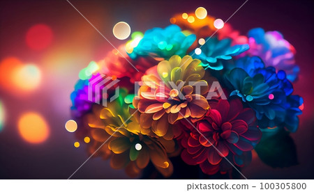 A colorful bouquet of flowers with rainbow colorful bokeh, Generative AI, illustration A colorful bouquet of flowers with rainbow colorful bokeh, Generative AI, illustration 100305800