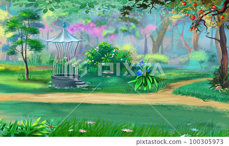 Gazebo in the garden illustration Gazebo in the garden illustration 100305973