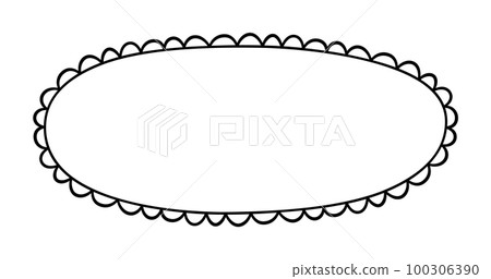 Doodle circle oval scalloped frame. Hand drawn scalloped edge ellipse shape. Simple round label form. Flower silhouette lace frame. Vector illustration isolated on white background Doodle circle oval scalloped frame. Hand drawn scalloped edge ellipse shape. Simple round label form. Flower silhouette lace frame. Vector illustration isolated on white background 100306390