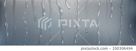 Realistic rain shower water drops down vector Realistic rain shower water drops down vector 100306494