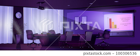 Cartoon boardroom interior design at night 100306536