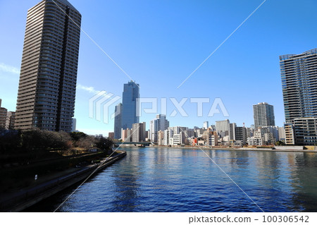 Tokyo cityscape from Chuo Ohashi Bridge Tokyo cityscape from Chuo Ohashi Bridge 100306542