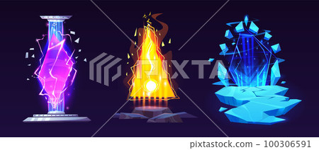 Set of magic game portals on dark background 100306591