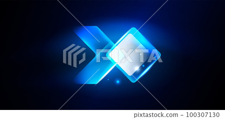 Blue neon speed arrow and line shapes background. Hi-tech concept with shiny backdrop. Bright flare light effect in the dark 100307130