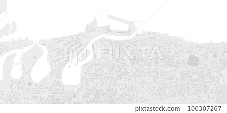 White and light grey Sharjah city area vector background map, streets and water cartography illustration. 100307267