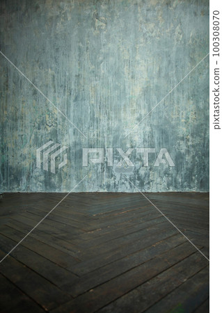 Room with brown wooden floor and blue wall background 100308070