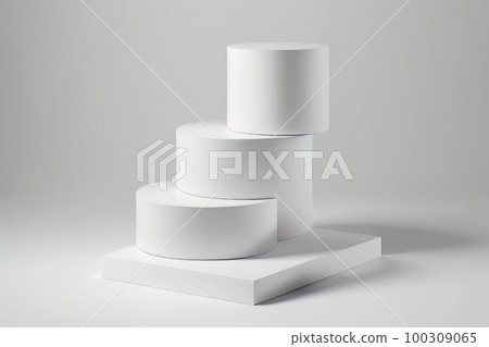 White podium on the white background simple geometric form. Illustration AI Generative 100309065