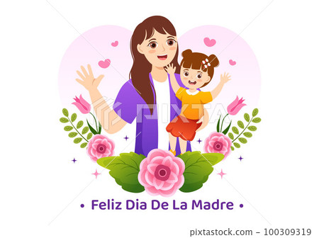 Feliz Dia De La Madre Illustration with Celebrating Happy Mother Day and Cute Kids in Flat Cartoon Hand Drawn for Web Banner or Landing Page Templates 100309319