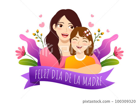 Feliz Dia De La Madre Illustration with Celebrating Happy Mother Day and Cute Kids in Flat Cartoon Hand Drawn for Web Banner or Landing Page Templates 100309320