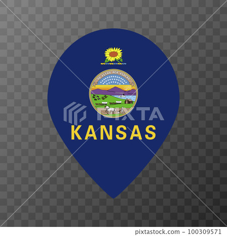 Map pointer with flag Kansas state. Vector illustration. 100309571