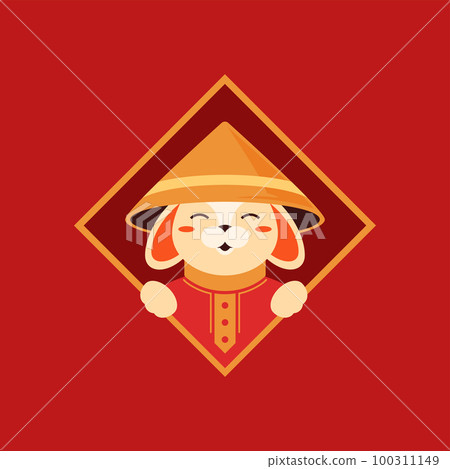 Chinese rabbit New Year lunar calendar mascot rhombus geometric frame icon vector illustration Chinese rabbit New Year lunar calendar mascot rhombus geometric frame icon vector illustration 100311149