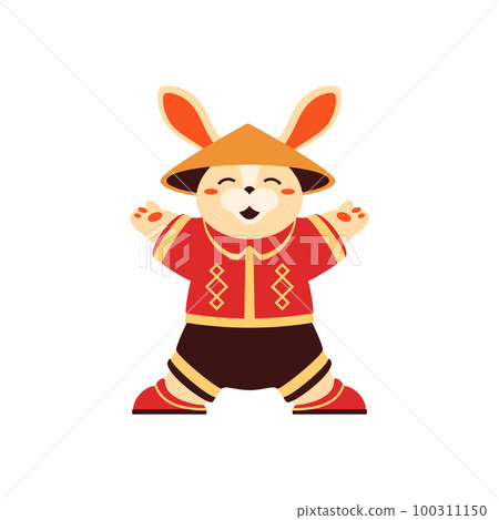 Chinese New Year happy rabbit cone hat Asian traditional costume vector flat illustration Chinese New Year happy rabbit cone hat Asian traditional costume vector flat illustration 100311150