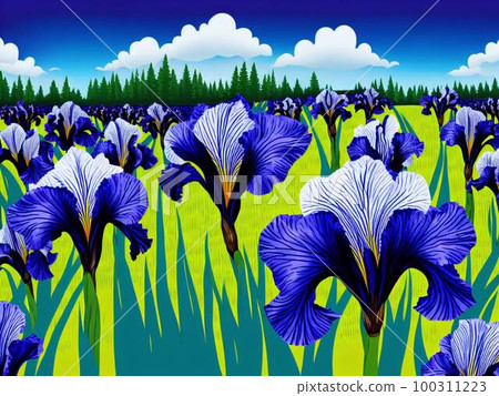 日本鳶尾，藍色花，AI插畫 100311223