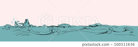 Vector drawing. Whale swims in the sea 100311636