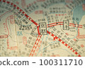 Location of Kyoto city in Japanese Kanji, translate English as Kyoto in the marking of square, retro old map before World War II 100311710