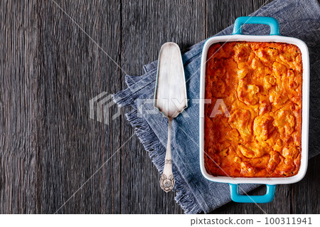 tasty Cauliflower casserole in a blue baking dish 100311941