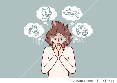 Woman with phobias and manic and rational fears associated with violation of psychological health Woman with phobias and manic and rational fears associated with violation of psychological health 100312745