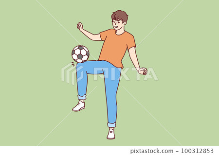Man kicking soccer ball wanting to become major league player and compete in sports competitions Man kicking soccer ball wanting to become major league player and compete in sports competitions 100312853