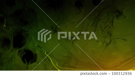 Ink water. Paint drop. Dirt fluid. Chemical pollution. Black green color oil liquid blend marble texture dark abstract art background with free space. Ink water. Paint drop. Dirt fluid. Chemical pollution. Black green color oil liquid blend marble texture dark abstract art background with free space. 100312936