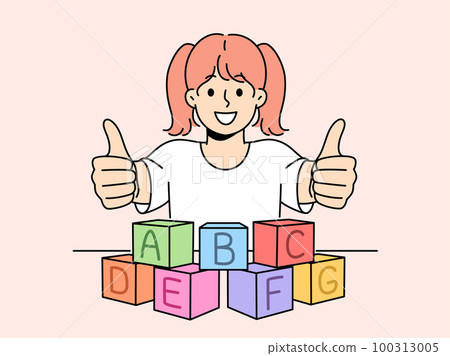 Smiling child learn with blocks with letters Smiling child learn with blocks with letters 100313005