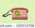 Playful retro phone with a disc of fruit kiwi. 100313708