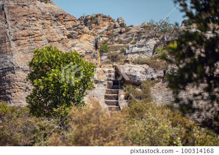 Stone stairs in tourist trail. Isalo National Park in the Ihorombe Region, Madagascar 100314168