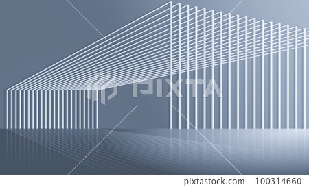 銀白色線條結構的建築空間3D渲染 100314660