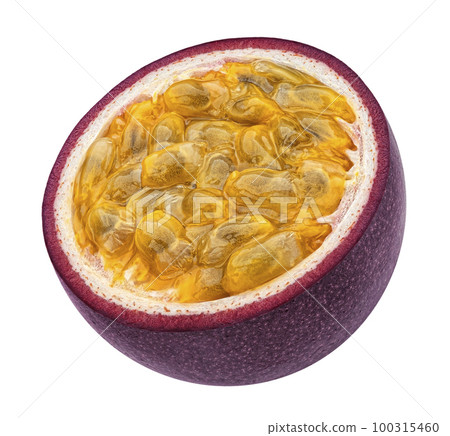 Passion fruit slice isolated on white background Passion fruit slice isolated on white background 100315460