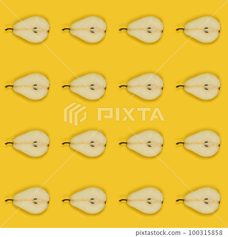 Pears isolated on yellow background. Pears seamless texture or background Pears isolated on yellow background. Pears seamless texture or background 100315858