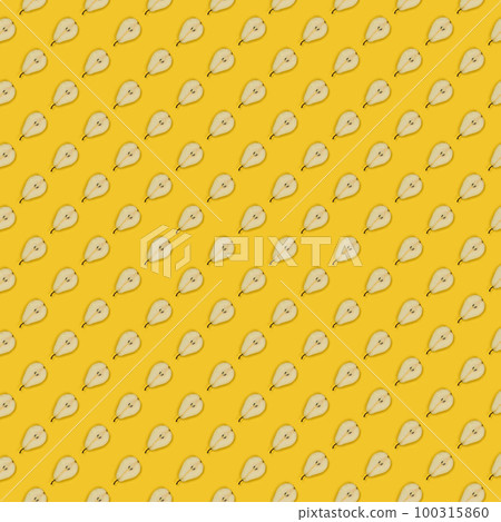 Pears isolated on yellow background. Pears seamless texture or background. Pears isolated on yellow background. Pears seamless texture or background. 100315860
