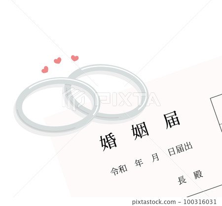 結婚戒指和結婚通知書的插圖 結婚戒指和結婚通知書的插圖 100316031