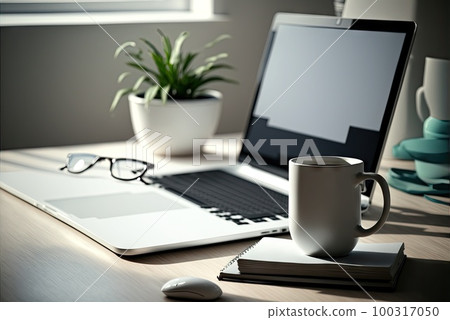 Modern Workspace with Notebook, Office Desktop, Businessman Work Desk, Abstract Generative AI Illustration Modern Workspace with Notebook, Office Desktop, Businessman Work Desk, Abstract Generative AI Illustration 100317050