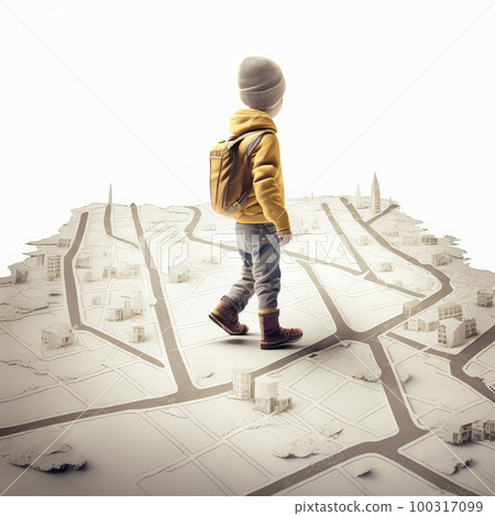 Children Go on Map, Orientation, Navigation, Travel, Road Concept, 3d Imitation, Abstract Generative AI Illustration Children Go on Map, Orientation, Navigation, Travel, Road Concept, 3d Imitation, Abstract Generative AI Illustration 100317099