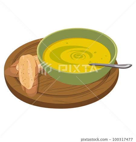 Zucchini puree soup. Vector illustration on a white background Zucchini puree soup. Vector illustration on a white background 100317477