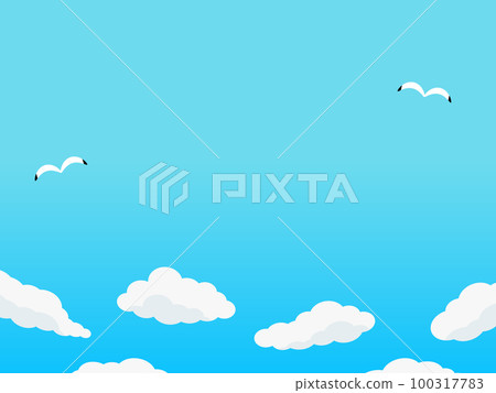 漂浮在藍天水平位置的雲彩和海鷗背景 漂浮在藍天水平位置的雲彩和海鷗背景 100317783